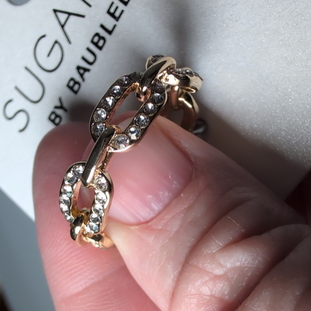 Sugarfix by Bauble Bar Gold Tone Chain Link Ring with Crystals Size 8 - Picture 5 of 5